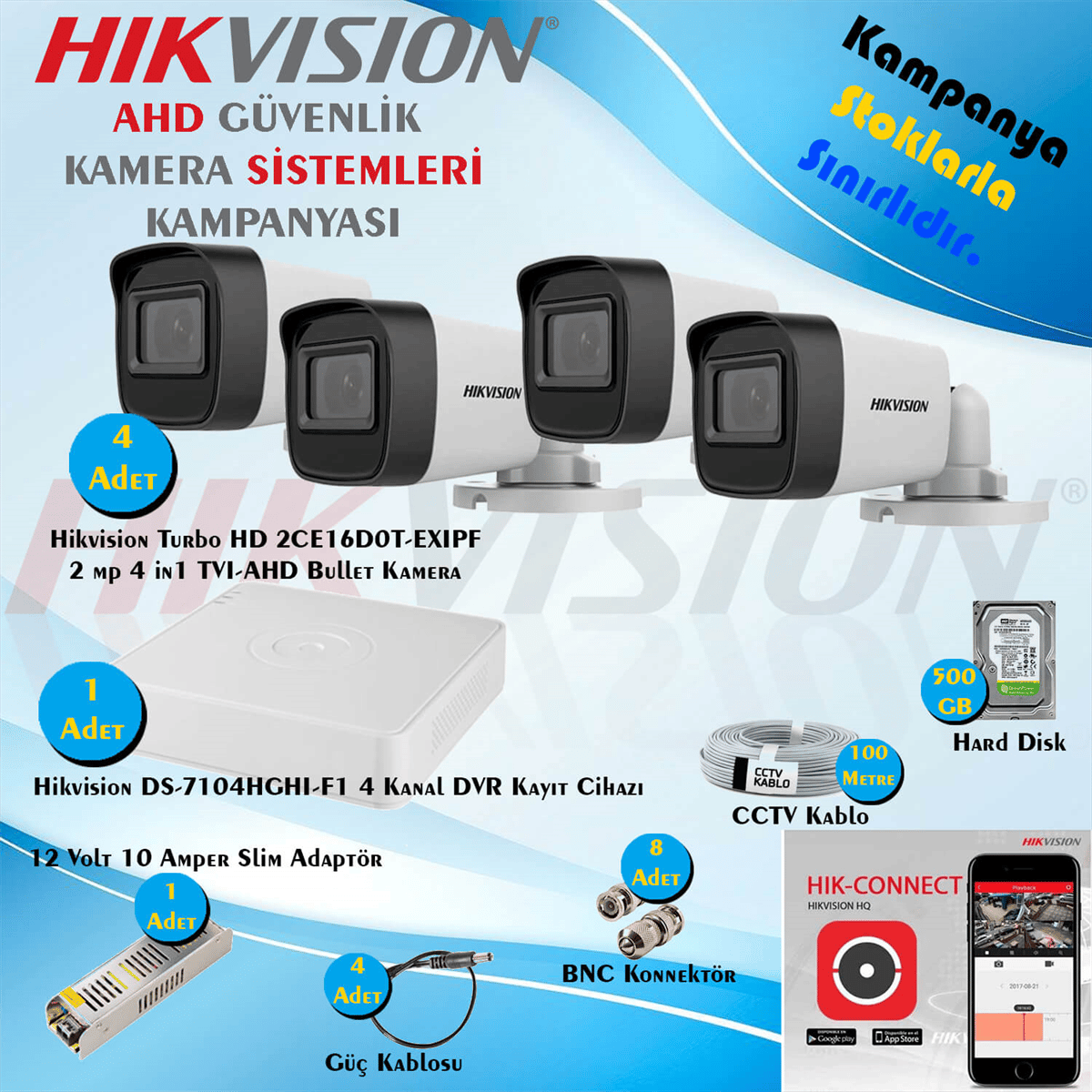 4 lü set hikvision kamera